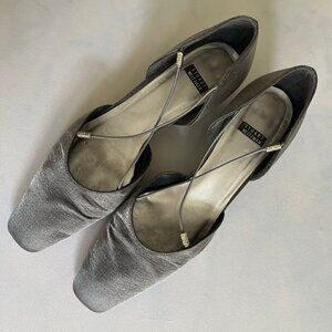 Stuart Weitzman Silver Sparkle Charm Block Heels Size 9B